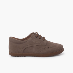 Suede oxford shoes with caramel sole Taupe