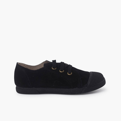 Suede trainers with rubber toe cap and laces   Black