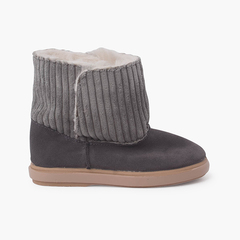 Corduroy and suede boots with sheepskin lining  Grey