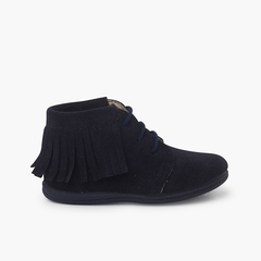 Fringed Lace-Up Boots First Steps Navy Blue