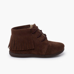 Fringed Lace-Up Boots First Steps Brown