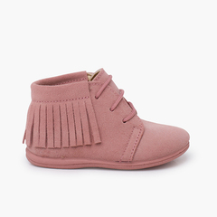 Fringed Lace-Up Boots First Steps Pink