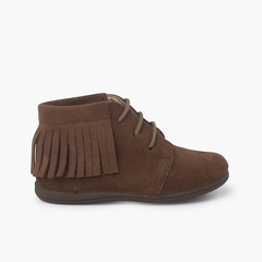 Fringed Lace-Up Boots First Steps Taupe