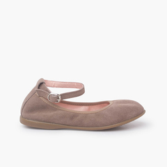 Suede flexible ballerinas with strap Taupe