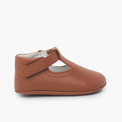 Baby T-bar shoes with loop fasteners Leather
