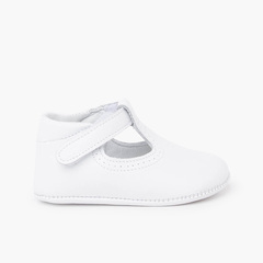 Baby T-bar shoes with loop fasteners White