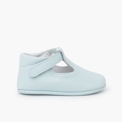 Baby T-bar shoes with loop fasteners Sky Blue