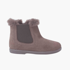 Girl's Chelsea Boots with Furry Collar Grey