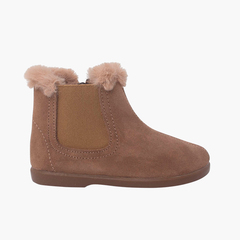 Girl's Chelsea Boots with Furry Collar Taupe