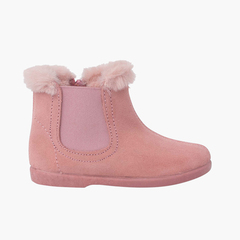 Girl's Chelsea Boots with Furry Collar Pink