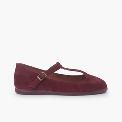 Mary Janes in suede T-Shape Burgundy