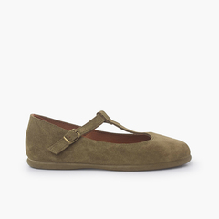 Mary Janes in suede T-Shape Green