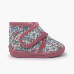 Liberty Floral Print Slippers Adhesive Fastening Pink