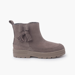 Tassel Track Boots for Girl Taupe