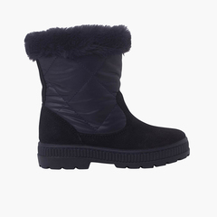 Padded Fur Collar Boots Navy Blue