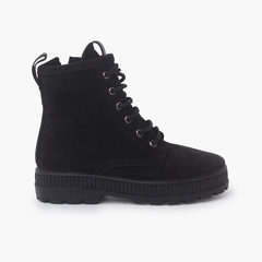 Kids Military Style Suede Boots Black