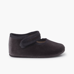 Baby velvet Mary Janes with hook-and-loop fastening Grey