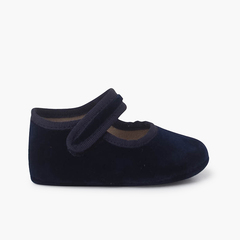Baby velvet Mary Janes with hook-and-loop fastening Navy Blue