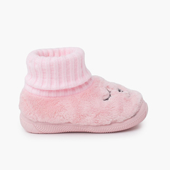 Sock slippers furry Teddy Pink