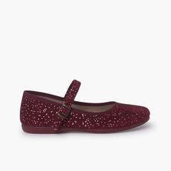 Glittered Mary Janes with buckle fastening Burgundy