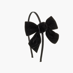 Satin headband with velvet bow Black