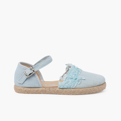 Ceremony espadrilles with lace Sky Blue