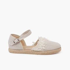 Ceremony espadrilles with lace Beige