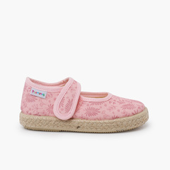 Mary Janes espadrille sole branches design Old Rose