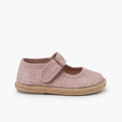 Ecological cotton Mary Janes with jute sole Old Rose