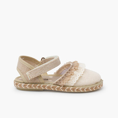 Espadrilles linen lace up adhesive strap Off-White