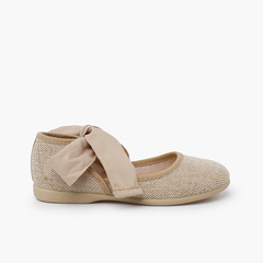 Low-cut Mary Janes wide bow Natural