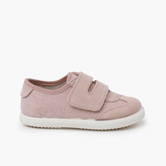 Linen and suede trainers wide adherent fastenings Pink