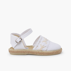 Embroidered espadrilles with buckle White