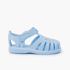 Glossy Jelly Sandals Adhesive Strap Sky Blue