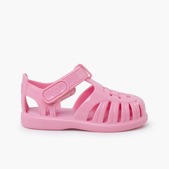 Glossy Jelly Sandals Adhesive Strap Pink