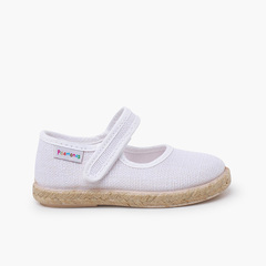 Linen Mary Janes with espadrille sole and hook-and-loop closure White