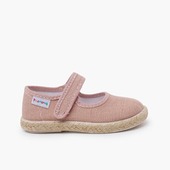 Linen Mary Janes with espadrille sole and hook-and-loop closure Old Rose
