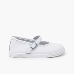 Washable leather buckle Mary Janes White