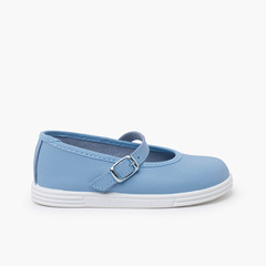 Washable leather buckle Mary Janes Sky Blue