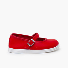 Washable leather buckle Mary Janes Red