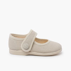 Linen Mary Janes button detail Off-White