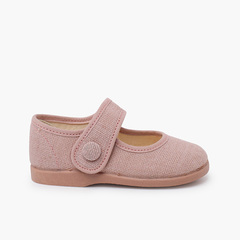 Linen Mary Janes button detail Pale Pink