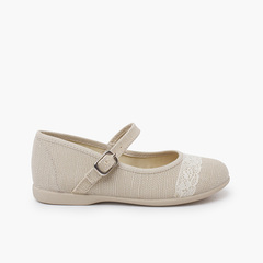 Linen Mary Janes lace up ceremony Beige