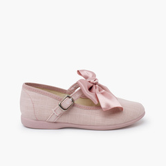 Linen Mary Janes ceremony satin bow Pale Pink