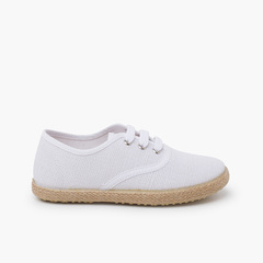 Linen lace-up espadrille sole trainers White