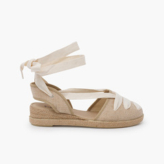 Goyesque linen espadrilles ecru ribbons and wedge Natural
