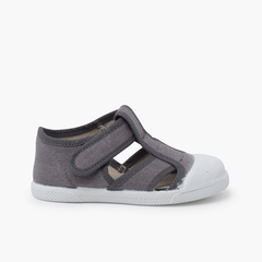 Eco canvas sandals rubber toecap Grey
