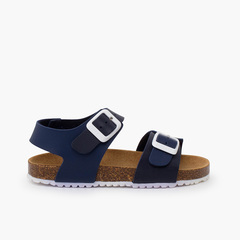 Bio child's sandals buckle fastening white sole Navy Blue
