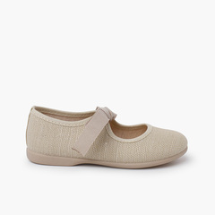 Linen Mary Janes with faille bow fastening Off-White
