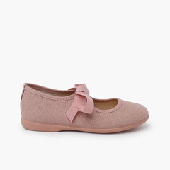 Linen Mary Janes with faille bow fastening Pale Pink